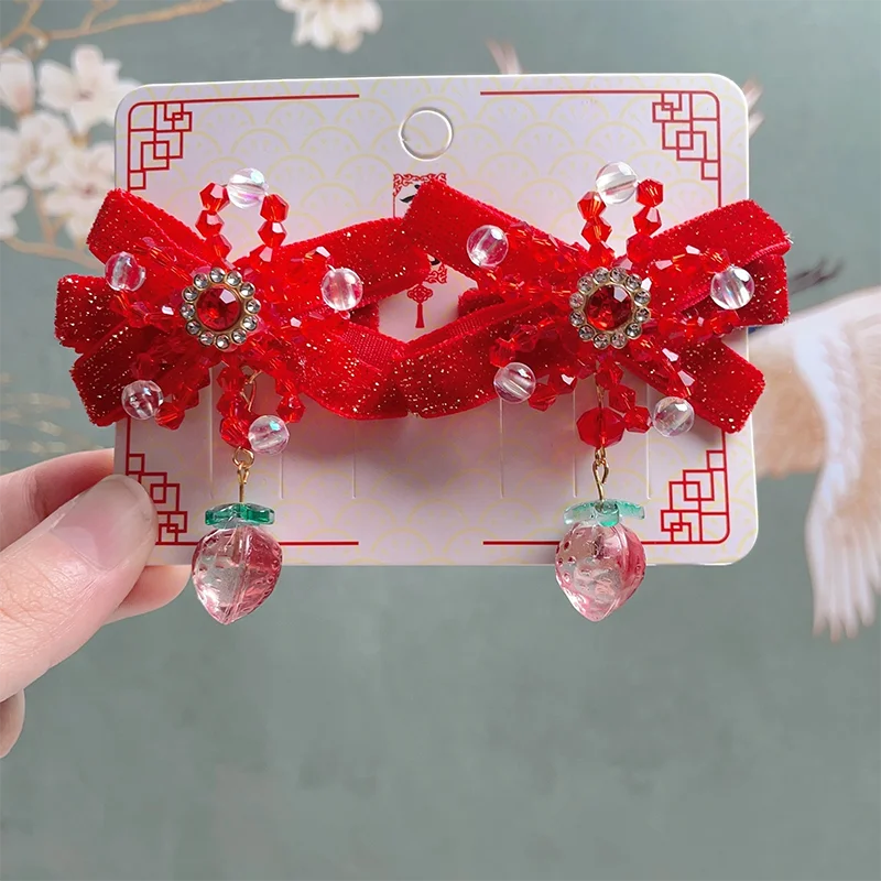 2 stücke Mädchen Chinesische Nette Hanfu Kopfschmuck Bogen Haar Clip Perücke Geflecht Haarnadel Seite Clip Haar Zubehör Für Frühling Festival neue Jahr – Detail 1