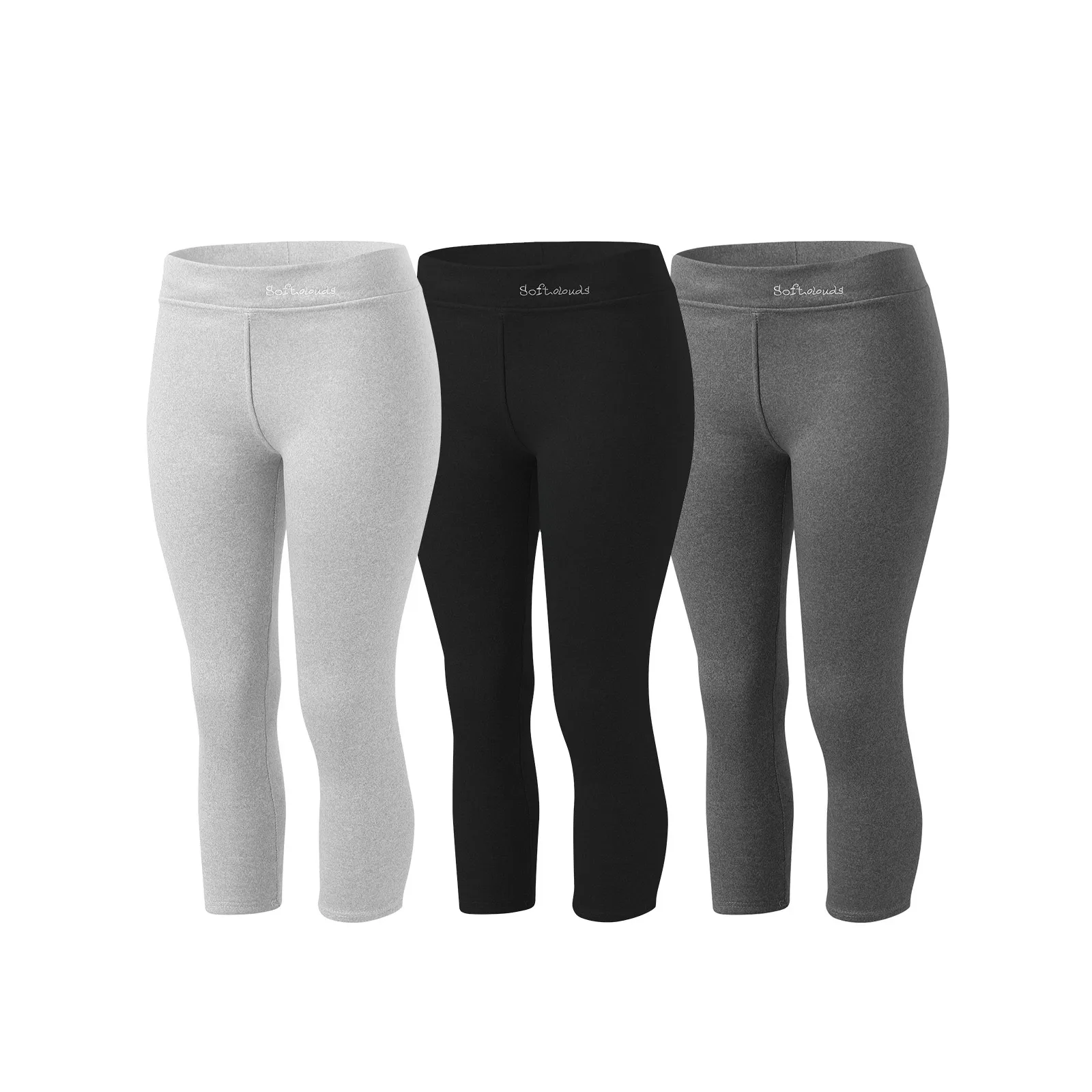 Womens Winter Casual Solid Warm Leggings Elastic High Waist Thermal Capris Workout Trousers Thermal Pants Half Half Pants