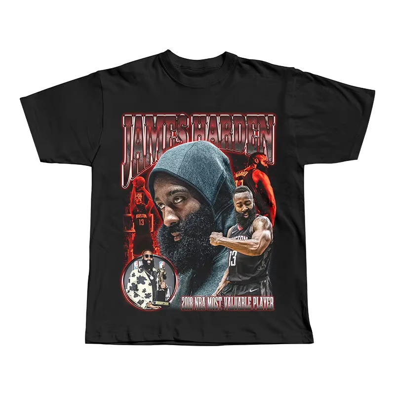 2025 النجم الصاعد جيمس هاردن جيرسي تي شيرت صاروخ الأمريكية خمر القطن فضفاض الرجال والنساء الصيف الراحة قصيرة الأكمام #1