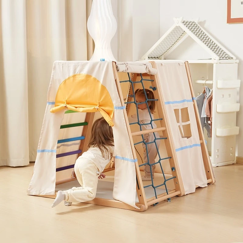 Factory Direct 2026 Indoor home slide swing tent combination baby climbing frame children climbing playground beech wood climbin