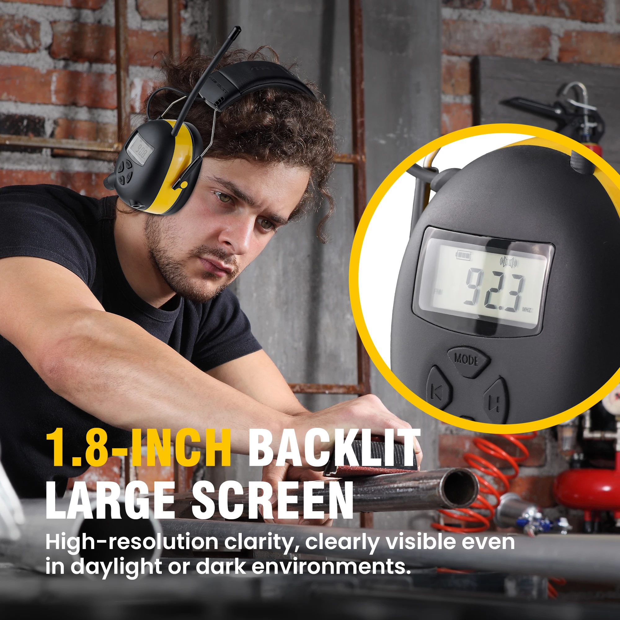 Professional Bluetooth 5.3 Hearing Protection Earmuffs - 30dB NRR with AM/FM Radio for Mowing Workshops Industrial Use