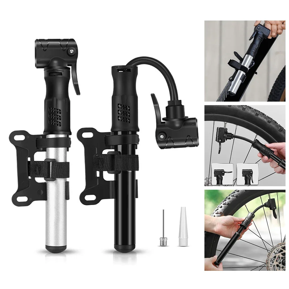 1pc Inflator Dual Valve Aluminium Black/White Mini Bicycle Pump Portable Bike Tyre Inflator Hand Pump 22x4x2cm Bike Accessories