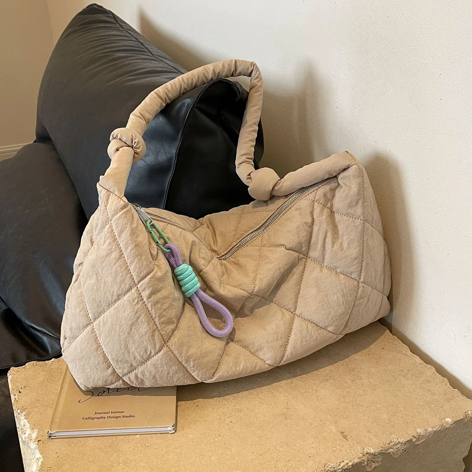 Large Capacity Oxford Shoulder Bags For Women Solid Simple Korea Cloth Crossbody Bags Classic Soft Plaid Black Casual Totes