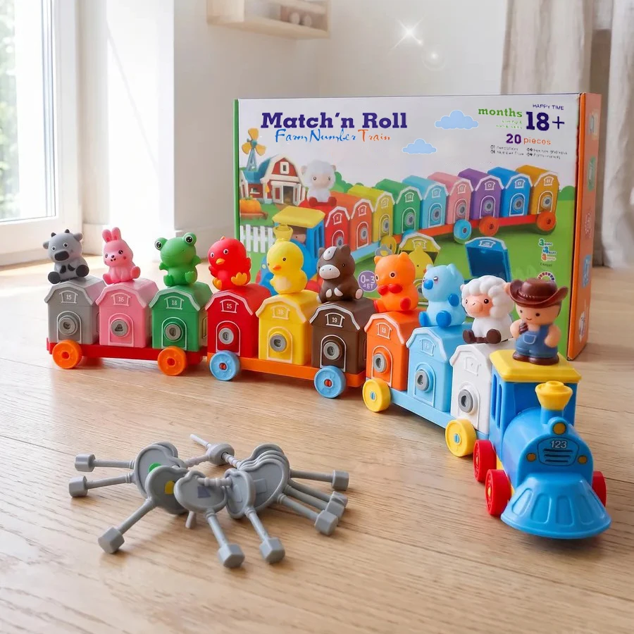 Farm Animal Train Sorting Matching Toy Montessori Early Education Toy Number Counting Fine Motor Game Travel Toy Boy Girl  Gifts