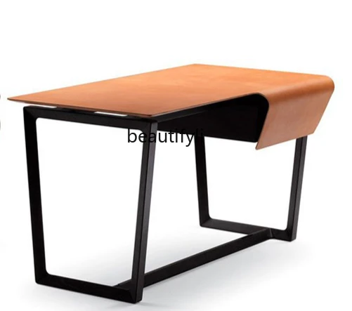 Italian light luxury simple orange desk high-end office desk, computer desk solid wood furniture