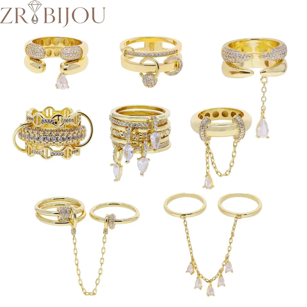

2026 New Design Arrivals Stacking Open Finger Rings Pave Bling Water Drop Cubic Zirconia For Women Fashion Geometric Jewelry