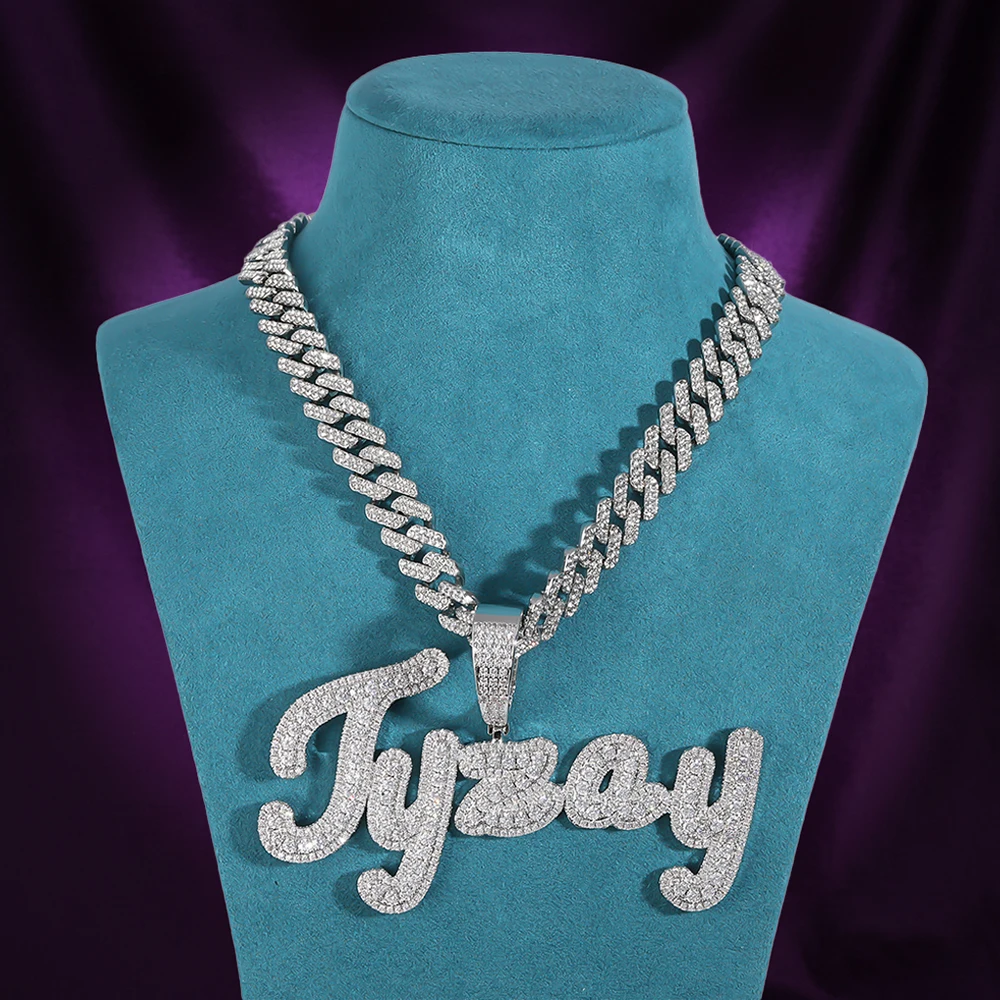

Custom Brush Script Pendant Full Paved Bling Cubic Zirconia Hiphop Personalizes Necklace Rapper Rock Exquisite Jewelry For Gift