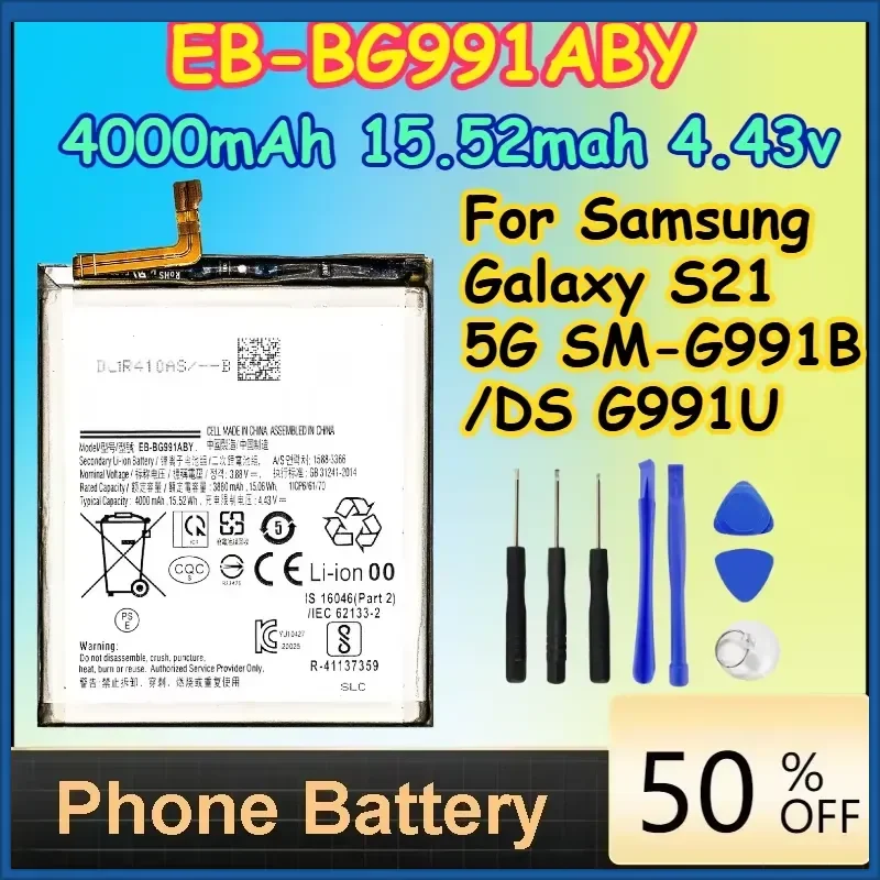 

EB-BG991ABY 4000mAh 15.52mah 4.43v Battery for Samsung Galaxy S21 5G SM-G991B /DS G991U Replacement Batteries+ Free Tools