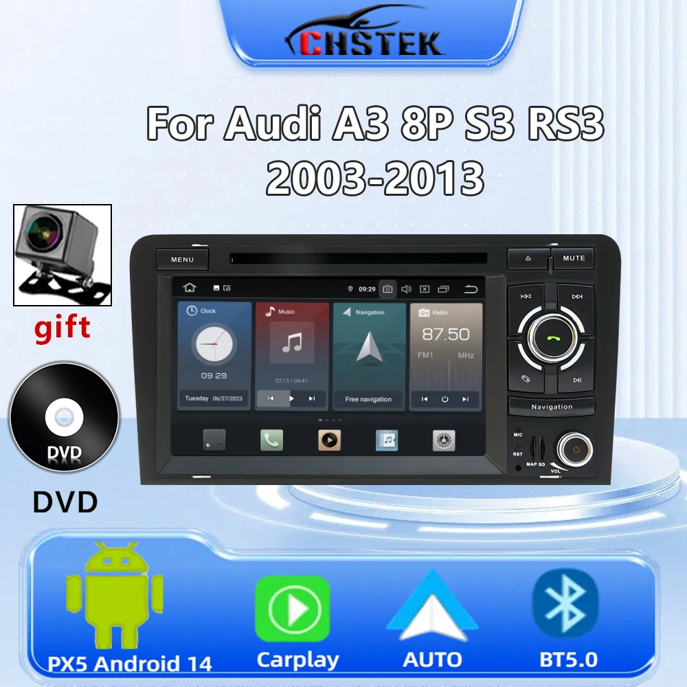 CHSTEK Android 14 Car Radio Carplay DVD GPS For Audi A3 8P S3 RS3 2003-2013 Navigation Bluetooth Multimedia Player Stereo WIFI