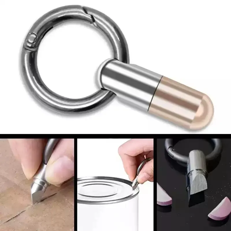 Pocket Mini Stainless Steel Parcel Opener with Spring Keyring, Capsule‑Shaped Flat‑Head Package Cutter, Portable Hand Tool