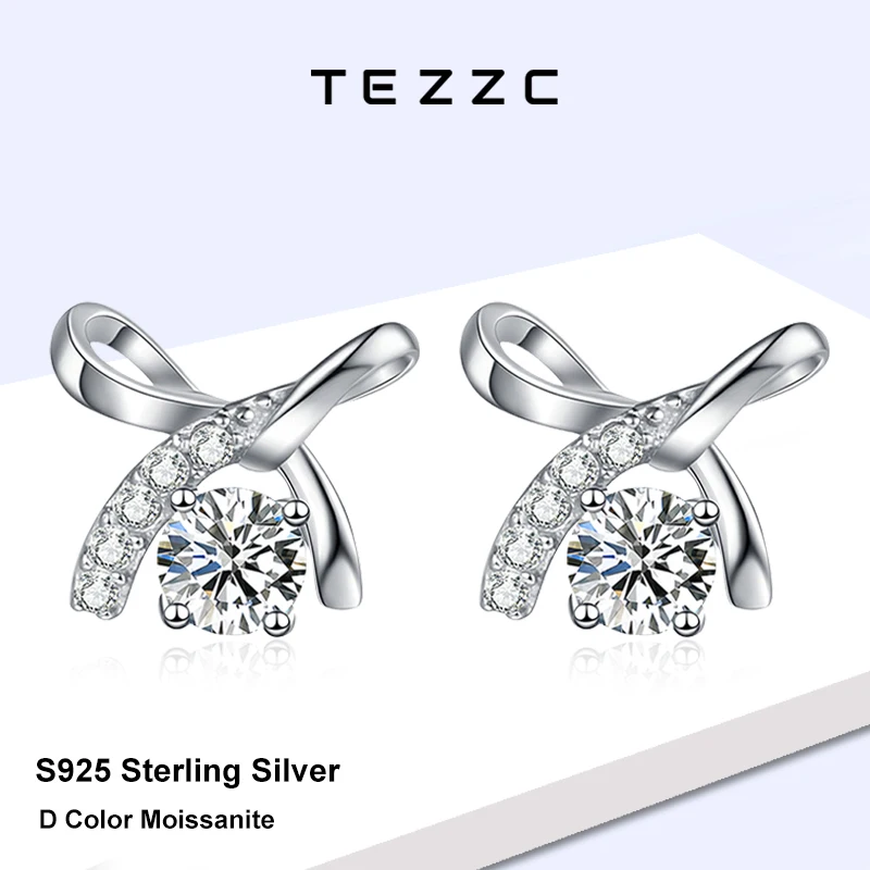 

Tezzc 0.3ct D Color Moissanite Earrings 925 Sterling Silver 18K Gold Plated Bowknot Stud Earrings For Woman Jewelry Wholesale