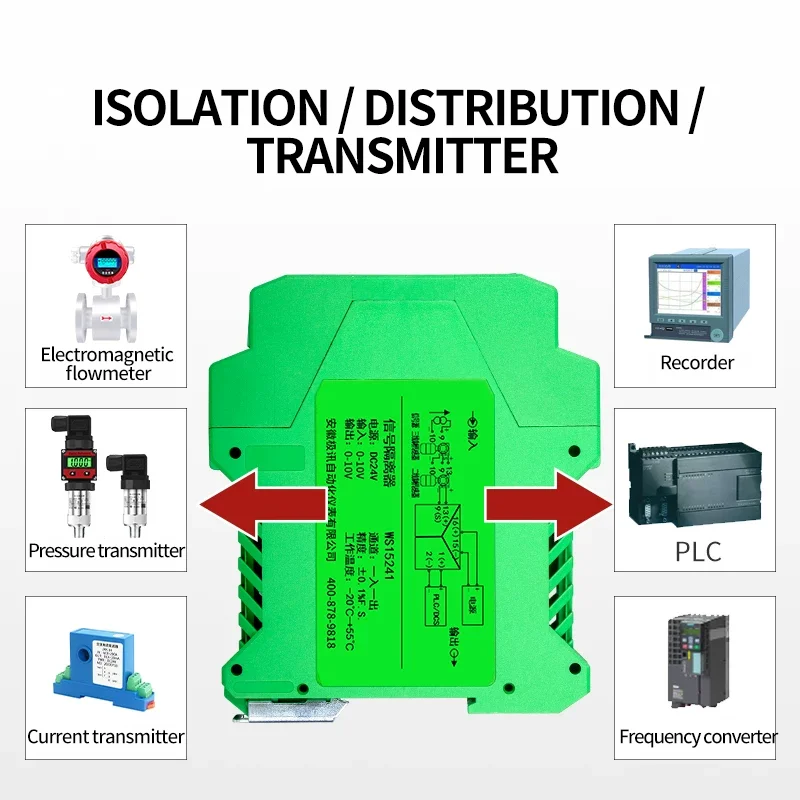 4-20mA Analog Signal Converter Isolator Signal Isolator 0-10V 0-5V Din Rail DC24V Voltage Current Signal Splitter Conditioner