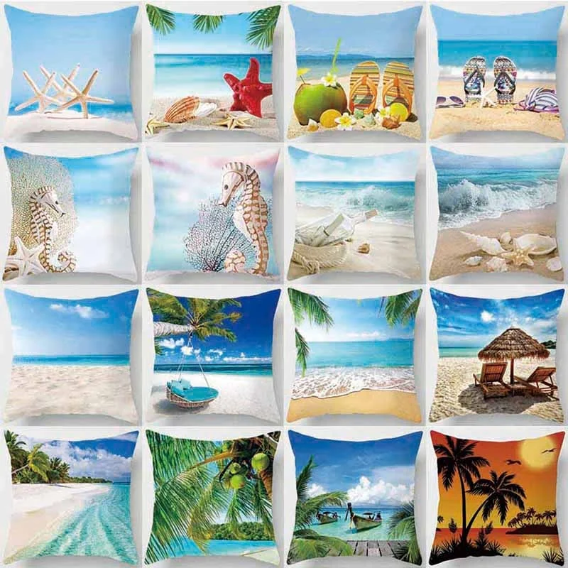 

40x40cm Polyester Beach Landscape Print Pillowcase Home Decor Car Sofa Cushion Cover