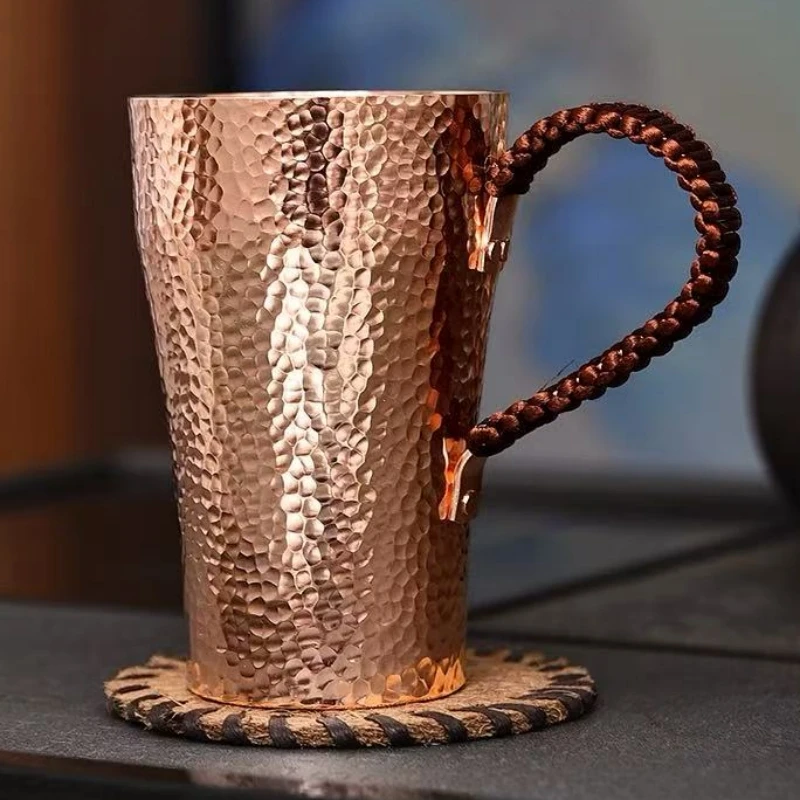 

Винтажная кофейная чашка из чистой меди, ручная работа, полировка, гравировка, молоток, текстура, тканая ручка, 400 мл, пивная кружка, чайная чашка, посуда