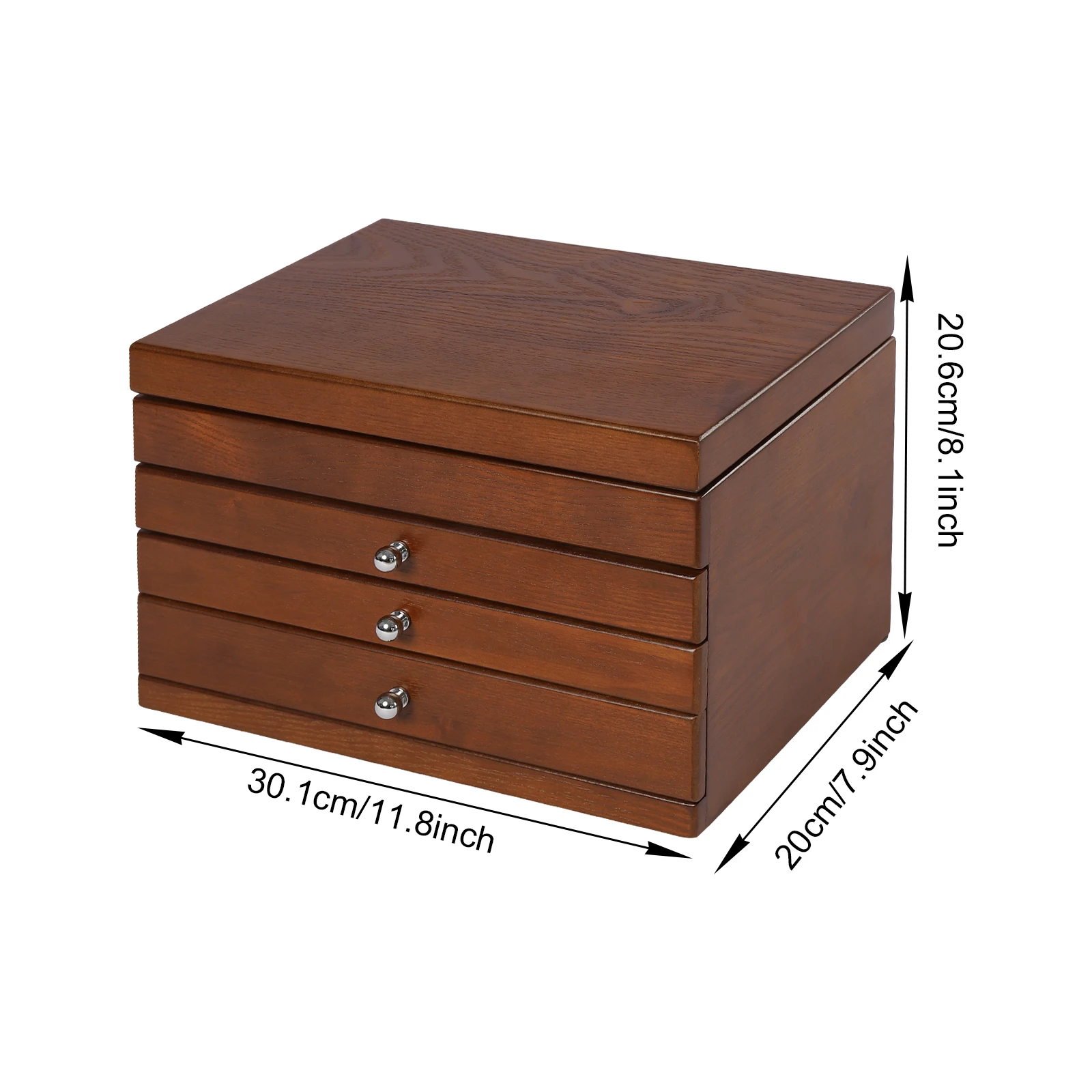 

4 Tiers Jewellery Box Wooden Jewellery Case Organizer Vintage Jewellery Storage Box with 3 Drawers Velvet Lining and Mirror