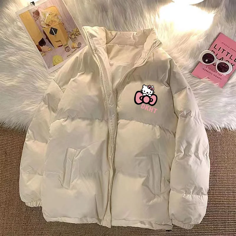 Harajuku New Kawaii Pattern Coats Autumn Winter Couple Down Jacket for Women with Stand Up Collar Loose Thickened Zipper Jackets