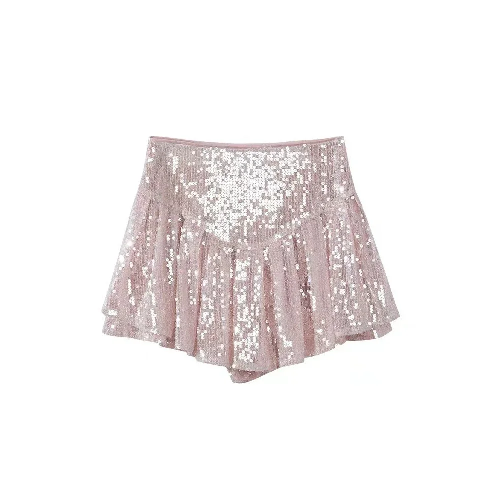 Pink glitter sequins half-body skirt female spring and summer sweet spicy wind irregular high waist temperament cake skirt