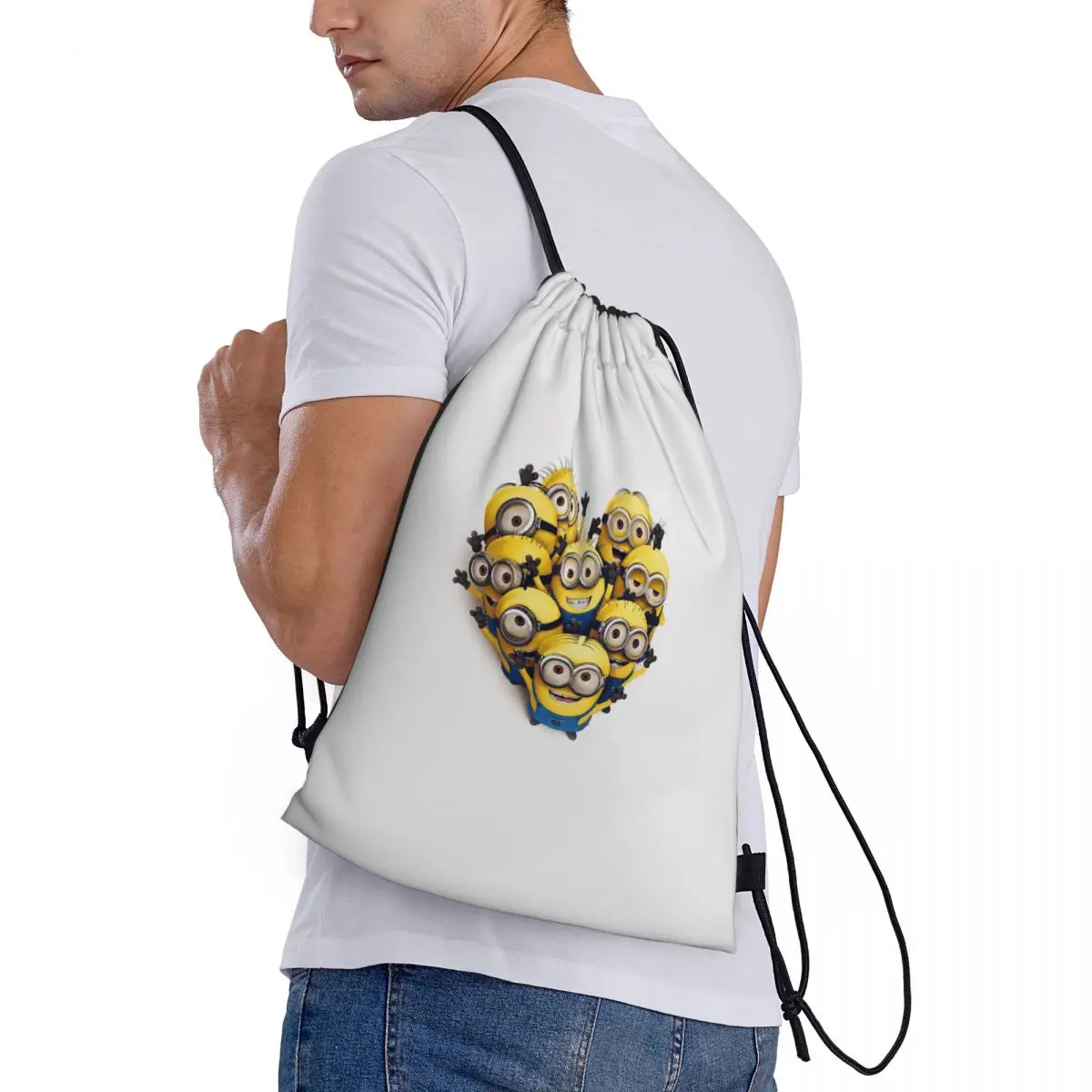 Custom Pattern Logo Drawstring Bag Minions Travel Backpack Student Storage Bag School Bag  ꦫ