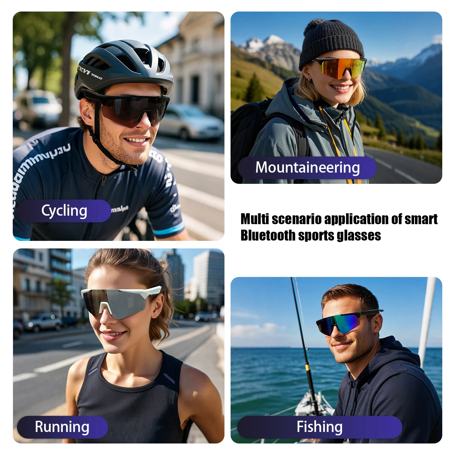 Occhiali intelligenti Protezione UV 100+ Lingua online AI Traduzione automatica del dialogo Occhiali Bluetooth con altoparlante Ciclismo Sport