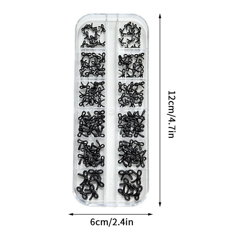 12 griglia/scatola dolce e carino papillon nero bowknot nastro charms accessori per nail art adorabili ciondoli per unghie decorazioni fai da te strumento per manicure
