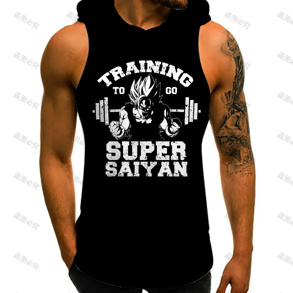 

Anime Vest With Hood Gym Clothing Men Dragon Ball Z Summer High Street Bodybuilding New Harajuku Style Men Tank Top Streetwear