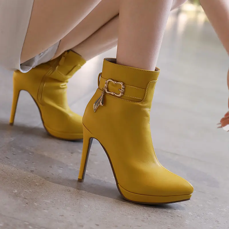 REAVE CAT Sexy Women Ankle Boots Pointed Toe Stiletto 11cm Platform Decoration Big Size 49 50 Fashion Party Booties