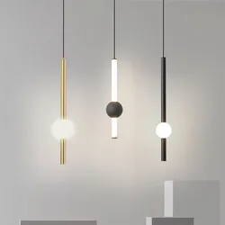 Lámpara colgante de mesita de noche, luz led creativa minimalista moderna, bola redonda larga, alambre colgante, decoración de dormitorio, candelabros pequeños, iluminación