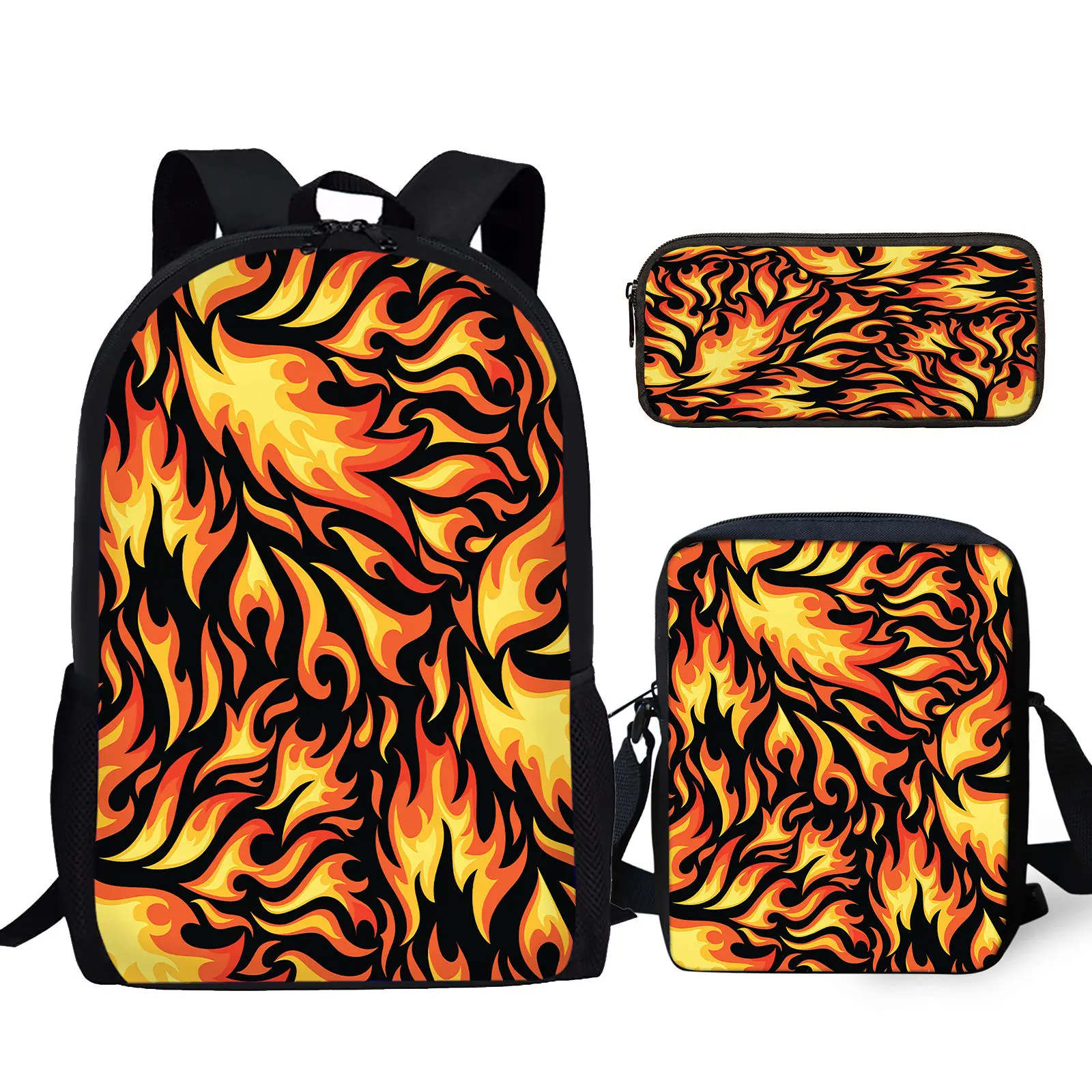 

Cool Cartoon Flame Design Brand Large Capacity Backpack Messenger Bag Pencil Case Teen Casual Fashion Outdoor Travel Knapsack