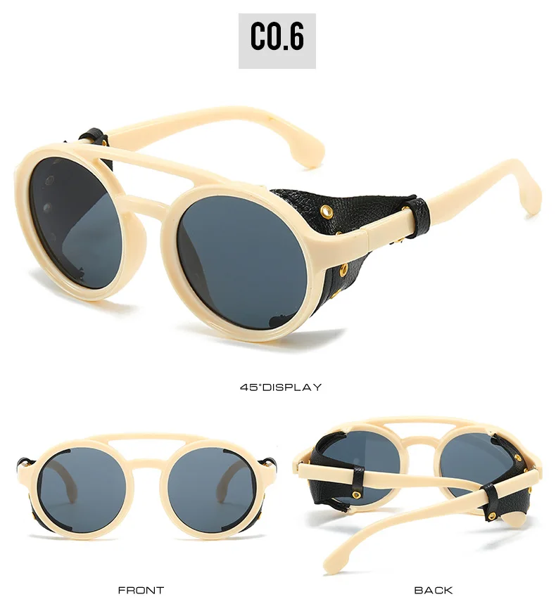 Retro Sonnenbrille Männer Frauen Leder Runde Brille Vintage Brille Anti Wind Im Freien Sport Sonnenbrille UV400 – Detail 11