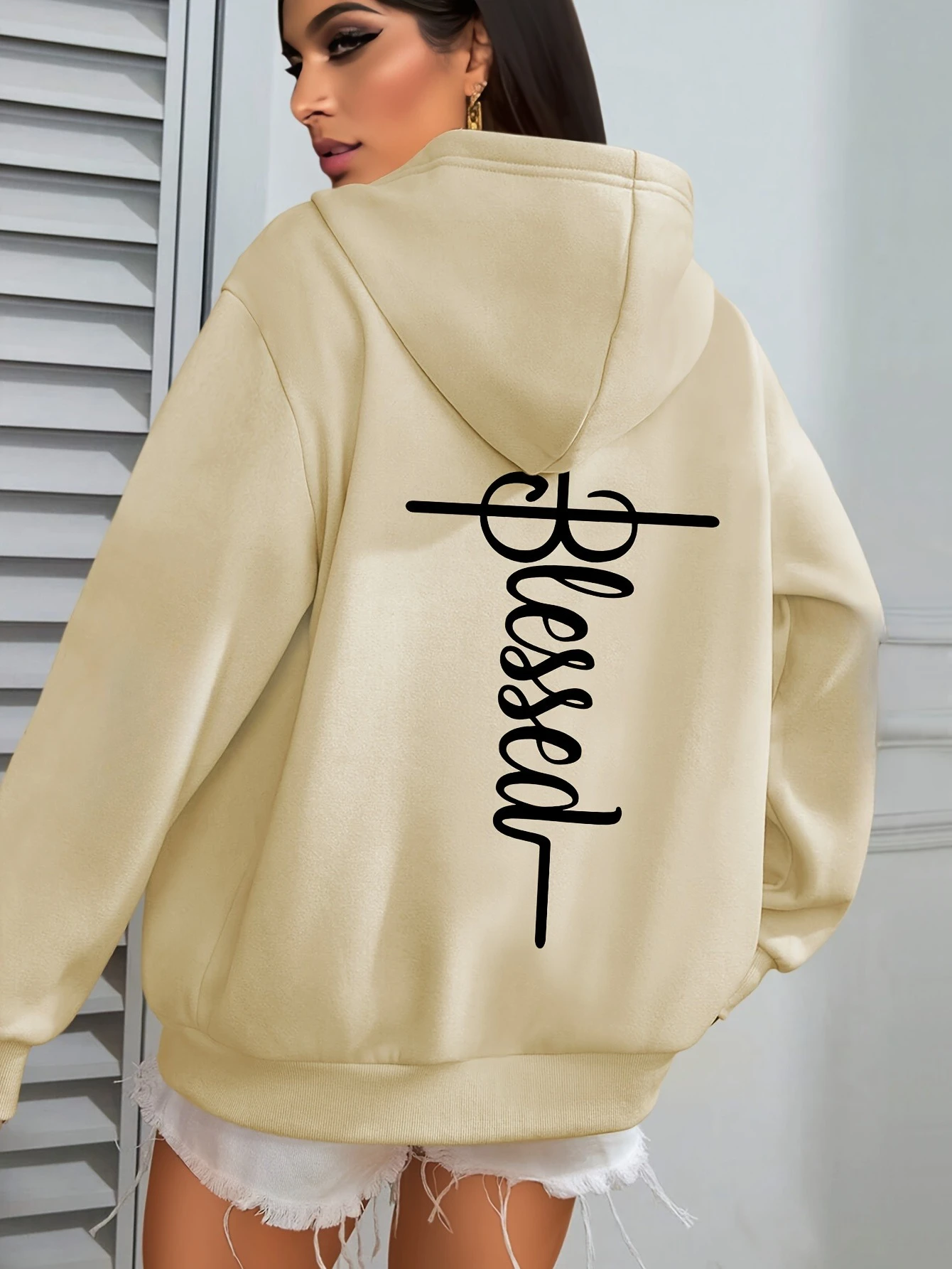 

BLESSED Faith Print Hoodie Long Sleeve Pullover Pocket Slight Stretch Fall Winter Casual Hooded Sweatshirt Men Women Popular