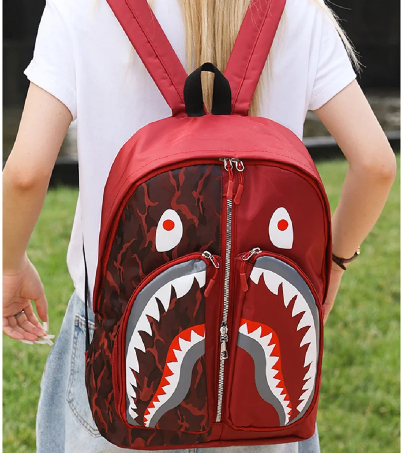 New Fashion Shark Printed Waterproof Nylon Backpack Men Women\'s Large Capacity School Bag Shoulder Bags Totes Travel Knapsack