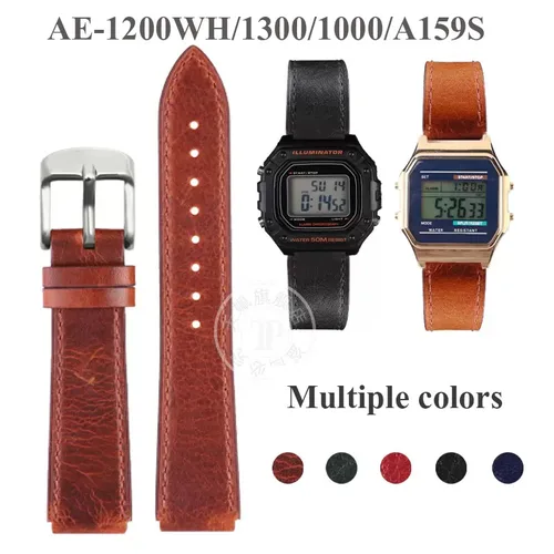Correa de reloj de cuero genuino de alta calidad para Casio A158W/A168/f91w/AE-1200WHD/A158/A159/A169/AE1200, correa de reloj Retro modificada 18