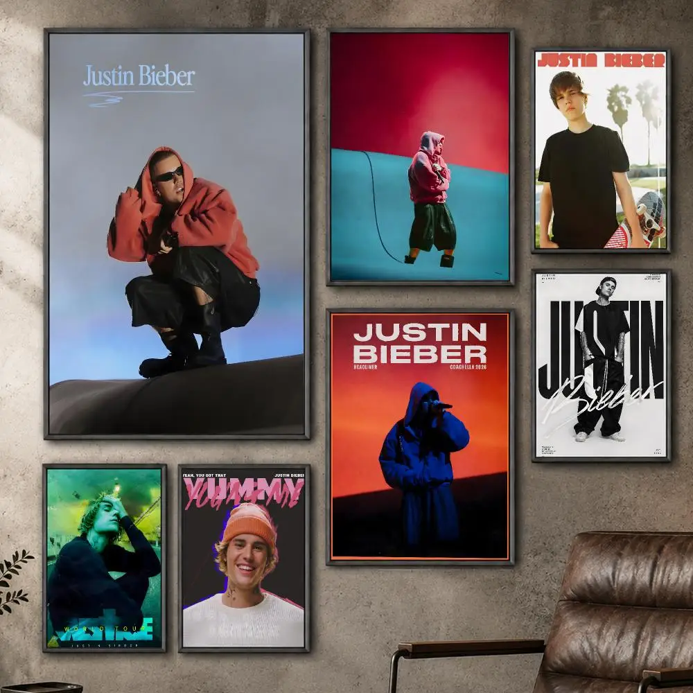 Music Justin Bieber Pop Singer Album Poster  PP Self Adhesive Home Garage Dorm Bar Wall Decor Aesthetic Retro Gift