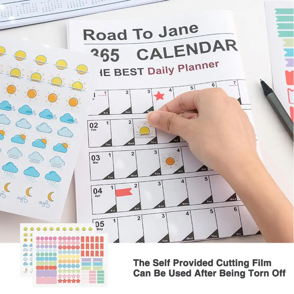 1 Set Helpful 2023 365 Day Poster Calendar Planner Tear-Resistant Poster Calendar with Stickers for School