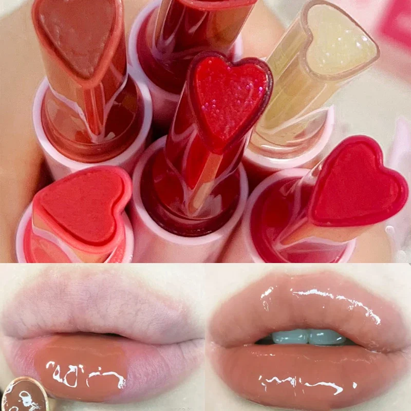 Jelly Lipstick Heart-shaped Watery Solid Lip Gloss Lasting Moisturizing Hydrating Clear Mirror Shining Lipsticks Korean Makeup