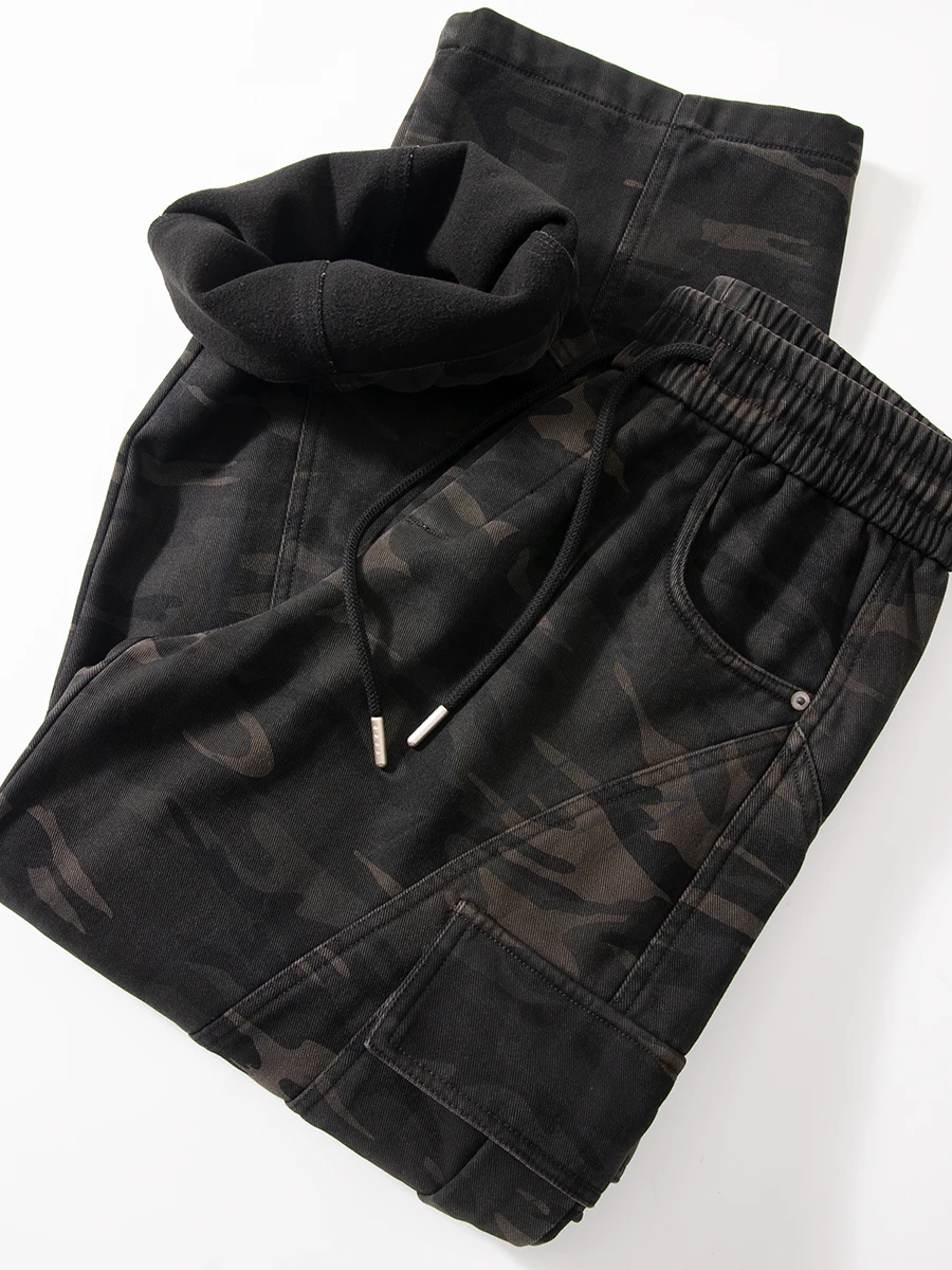 

Мужские модные брендовые брюки-карго с множеством карманов, на флисовой подкладке, прямого кроя, в американском стиле, ретро, повседневные брюки в стиле High Street