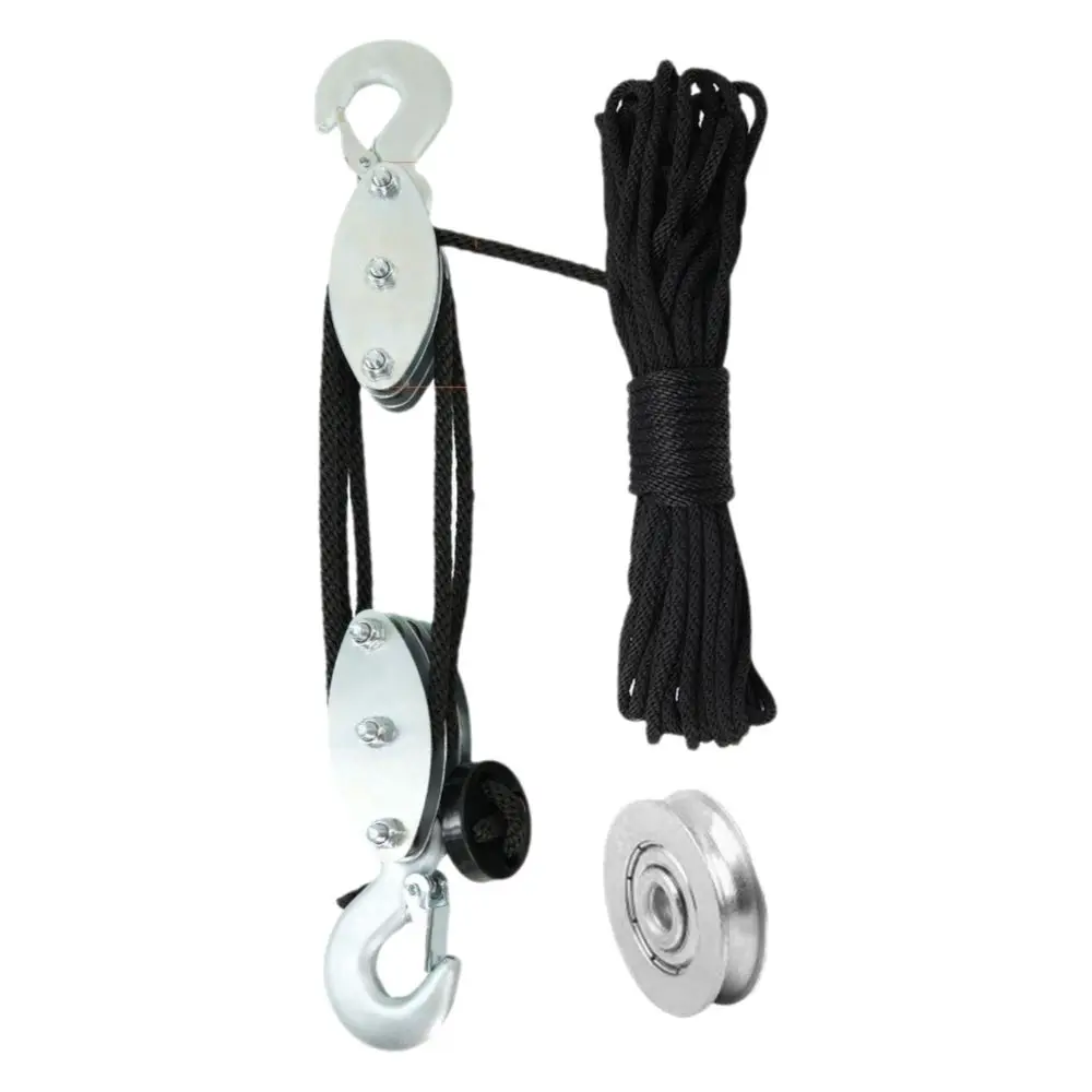 Heavy Duty Handheld Crane Polyethylene Rope Zinc Alloy Hook Rope Pulley Block 270° Rotatable Steel Wheel Lifting Pulley