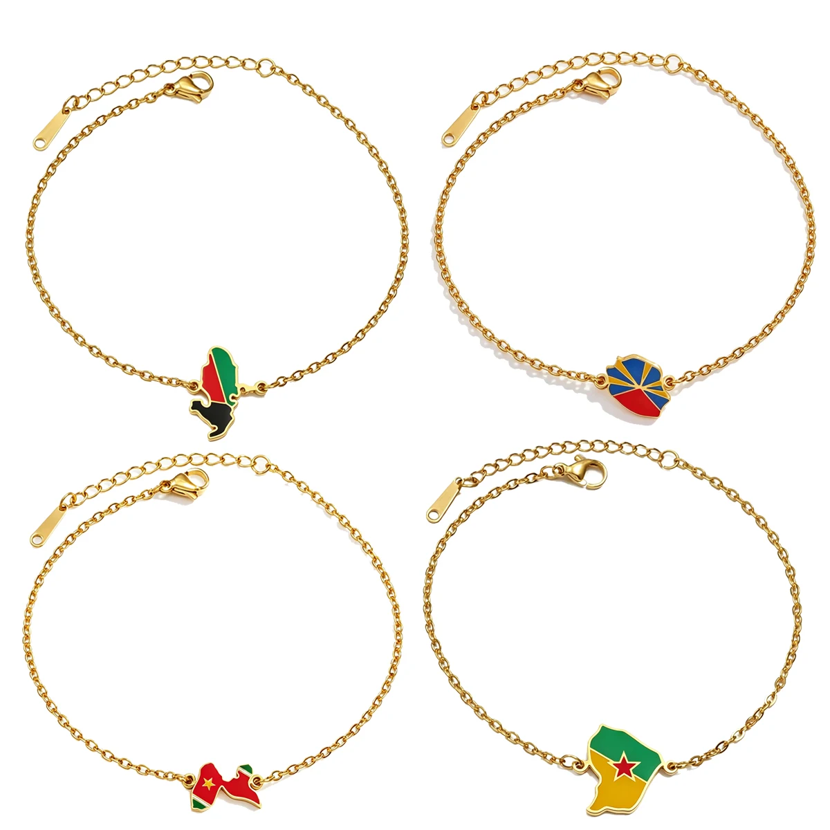 US EU Hot Sale French Guiana Martinique Guadeloupe Reunion Map Bracelets Men Woman Stainless Steel Fashion Jewelry Gifts