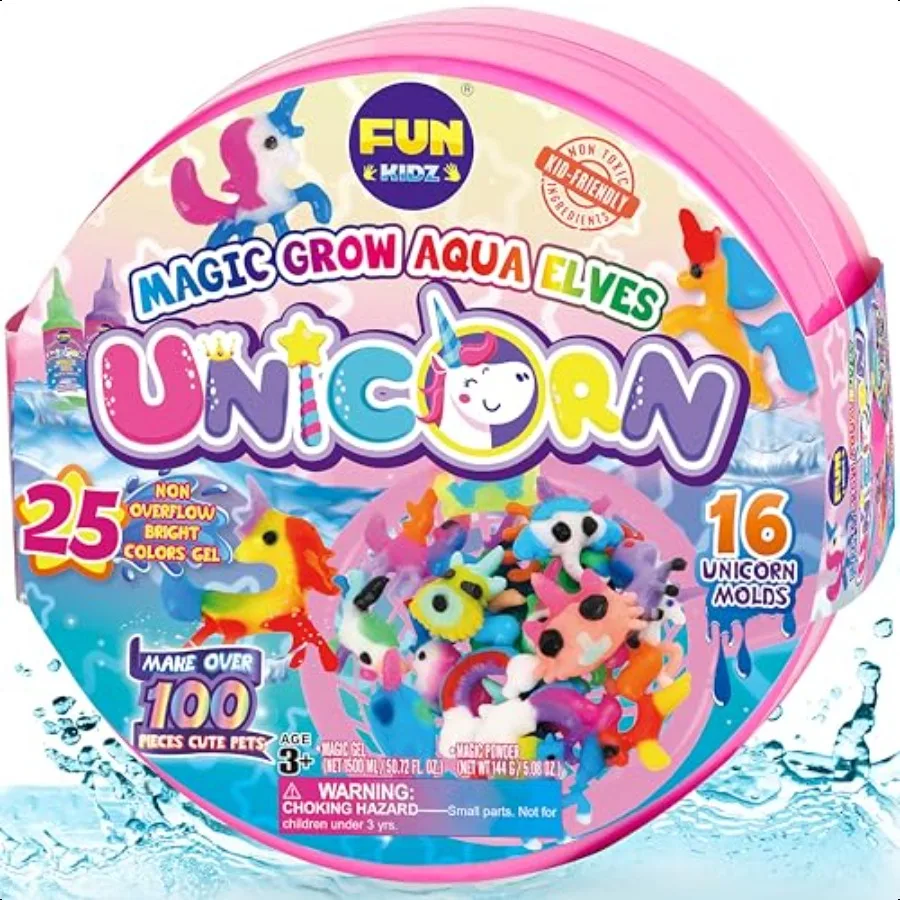 

Magic Grow Aqua Ees Kit FunKidz Magical Water Elf Toys for with 25 Colors Gel 16 Molds to Make Over 100 Water Pets Crafts for