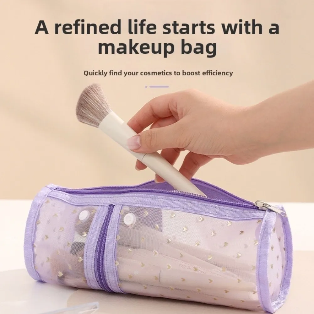 

Clear Mesh Storage Bag Love Heart Mesh Mesh Pencil Case Multifunctional Large Capacity Mesh Makeup Pouch Stationery Holder