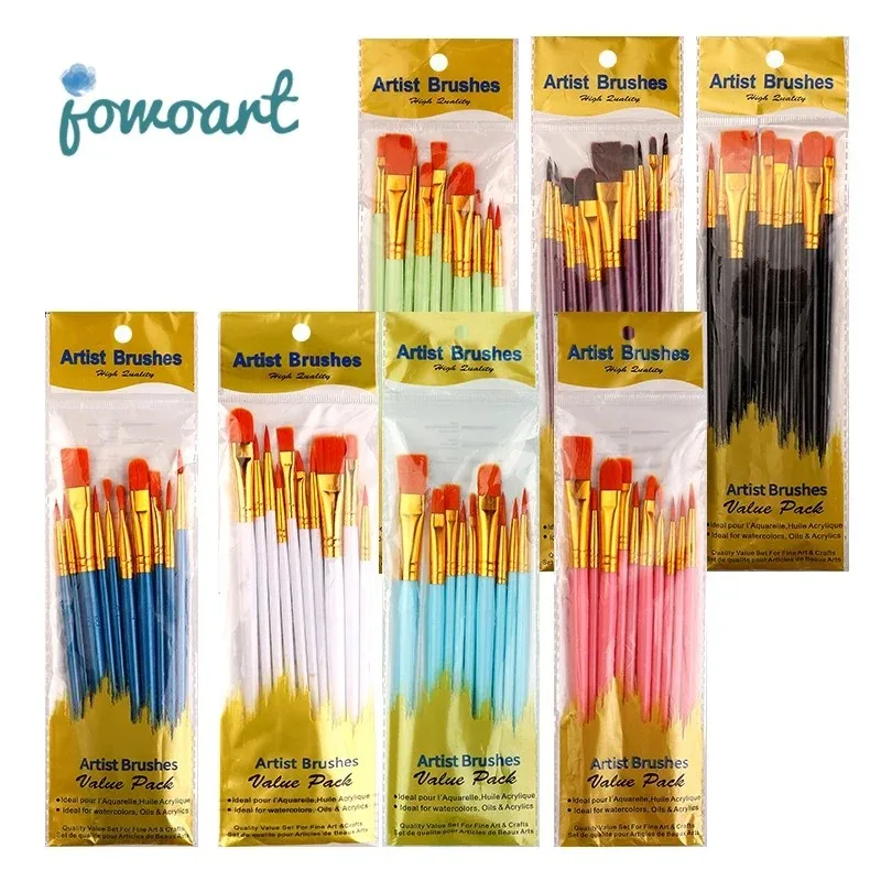 10pcs Nylon Wool Watercolor Pen Oil Painting Pen Set Plastic Rod Art Exam Pen, Suitable for Art, Handicraft, and Painting