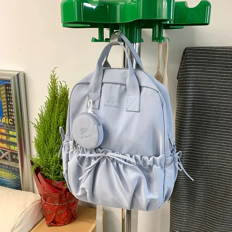 

Japanese Style Minimalist Backpack for Women Large Capacity College School Bag Travel Drawstring Bow Casual Daypack
