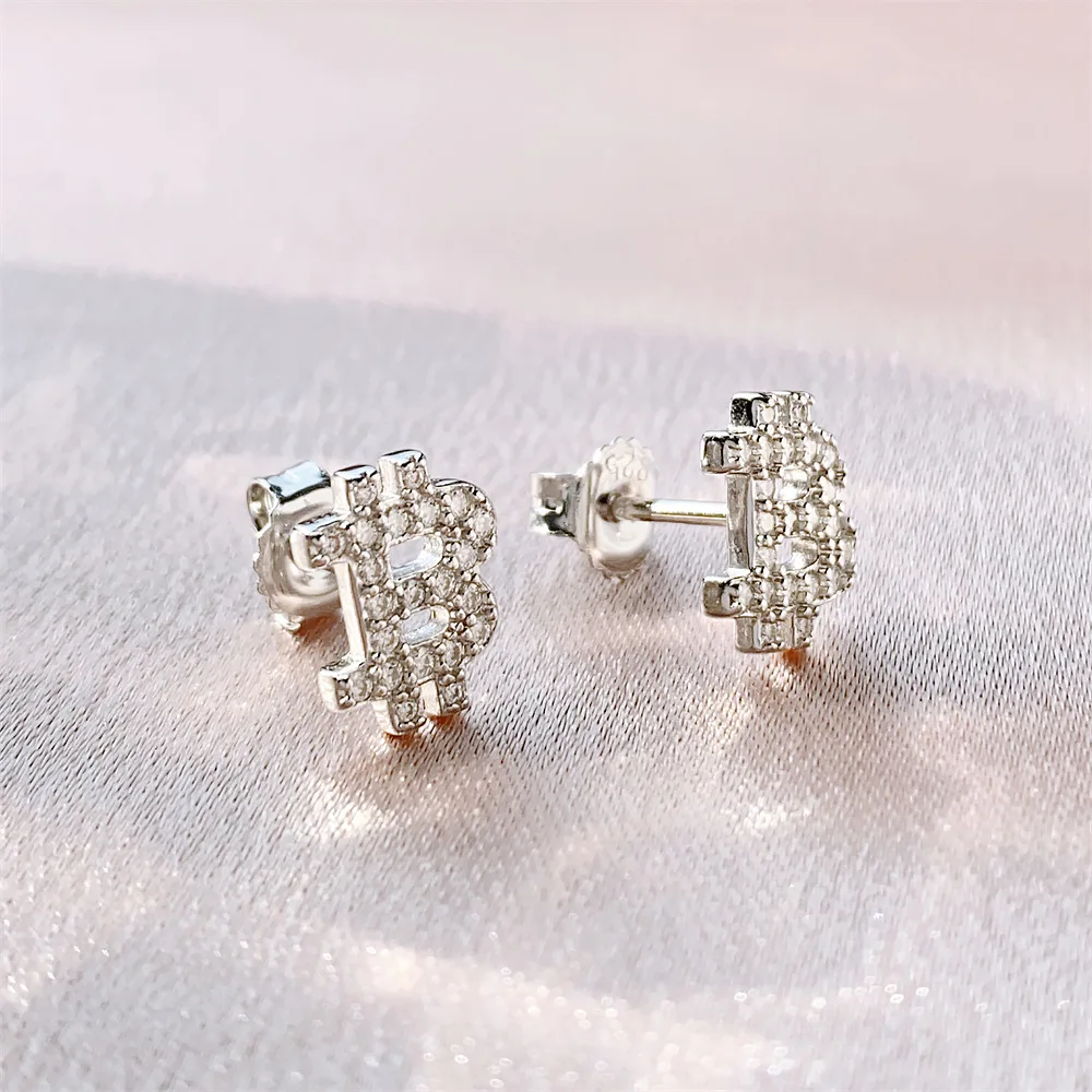 Imagem -02 - Bitcoin Moissanite Brincos para Mulheres Iced Out Prata S925 Ear Studs Passe Diamantes Tester Hip Hop Jóias com Gra