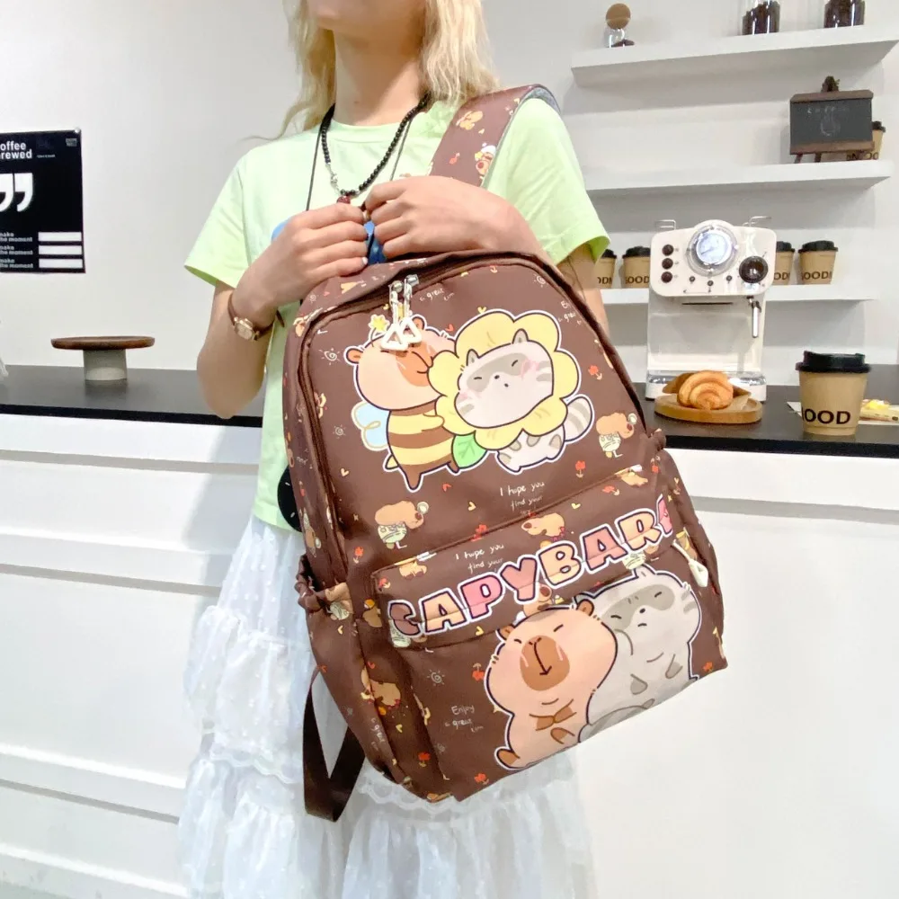New Large Capacity Capybara Backpack Breathable Cartoon Student Schoolbag Ultra-light Nylon Book Bag