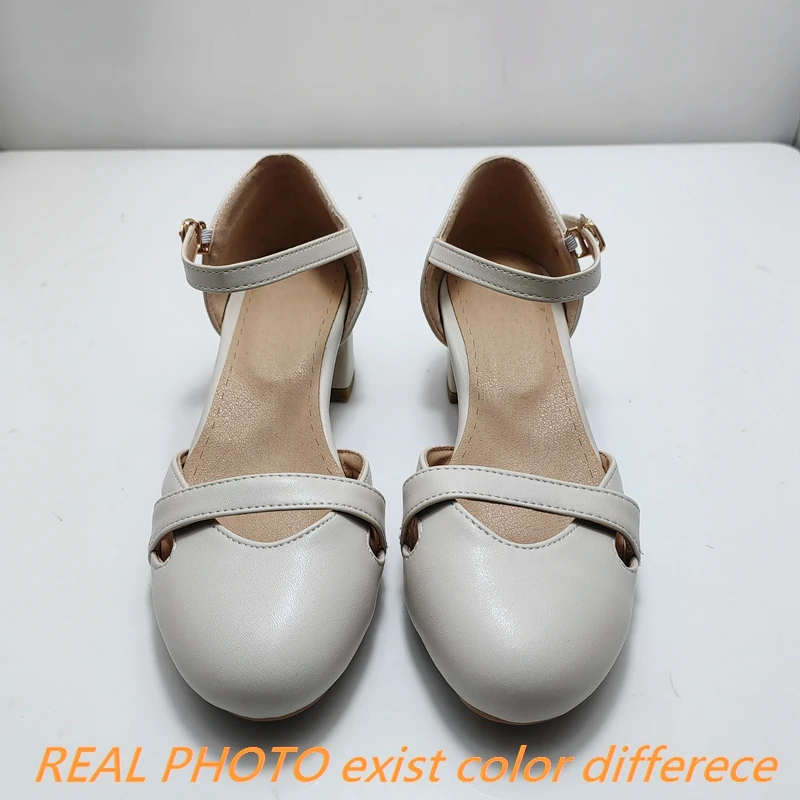 REAVE CAT Design Women Pumps Round Toe Chunky Heels 4cm Buckle Strap Split 33 42 43 Janes Sweet Soft Daily Girls Shoes5