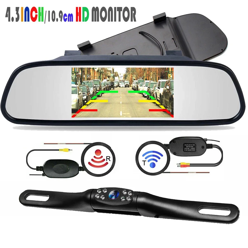 Wireless Car Rearview Camera With Mirror Monitor For Vehicle Parking Mirror Camera Hd Reverse Camera With 4.3-Inch Screen