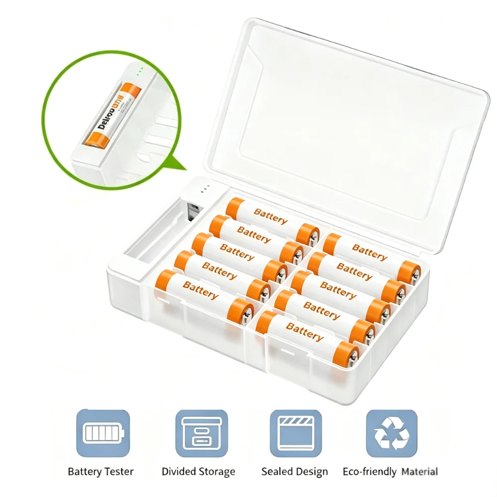 Transparent Battery Organizer, Battery Storage Case for AA AAA with Tester