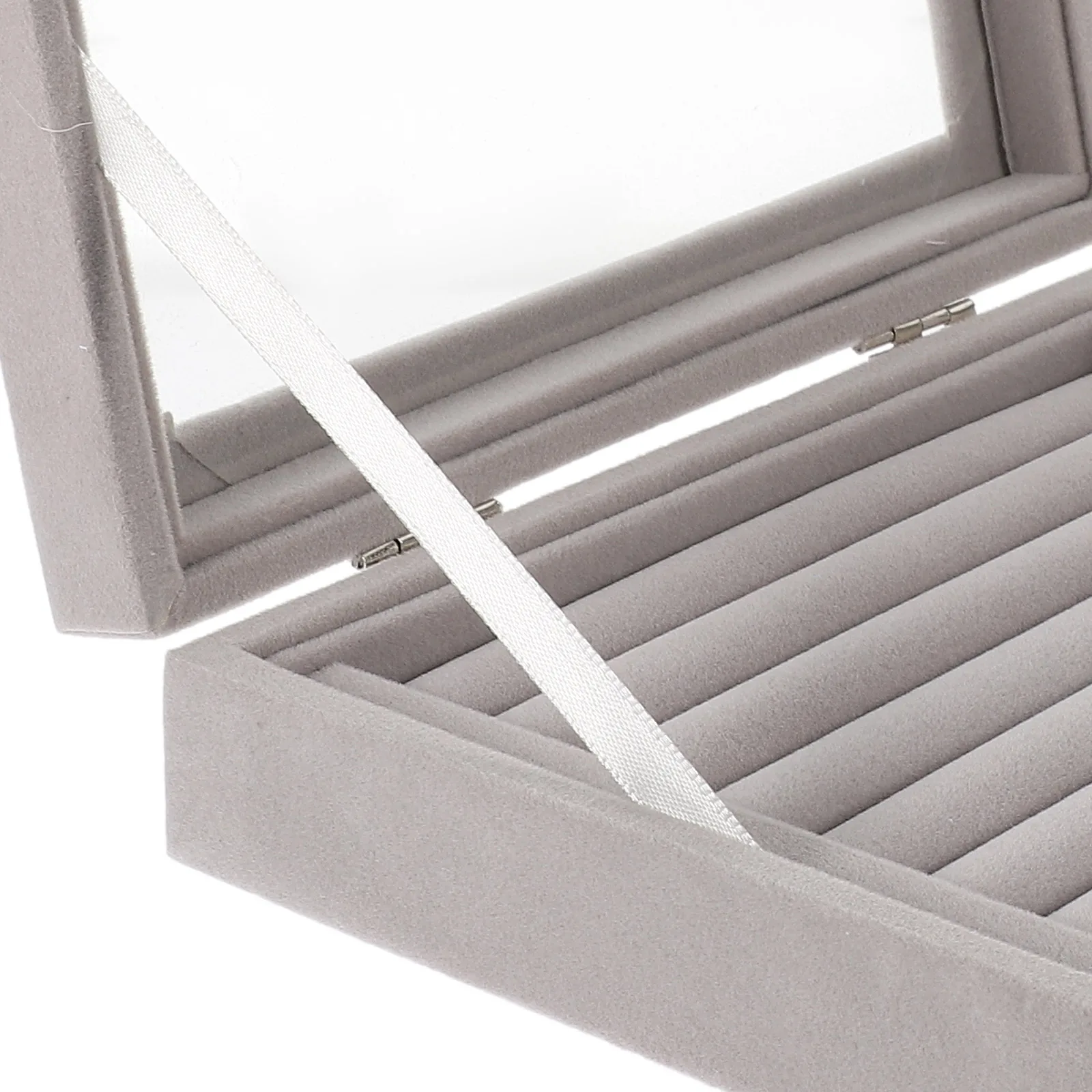 

Ring Display Box Grey Sponge Multifunctional Jewelry Case Earrings Travel Large Capacity Velvet Transparent Window Bracelet