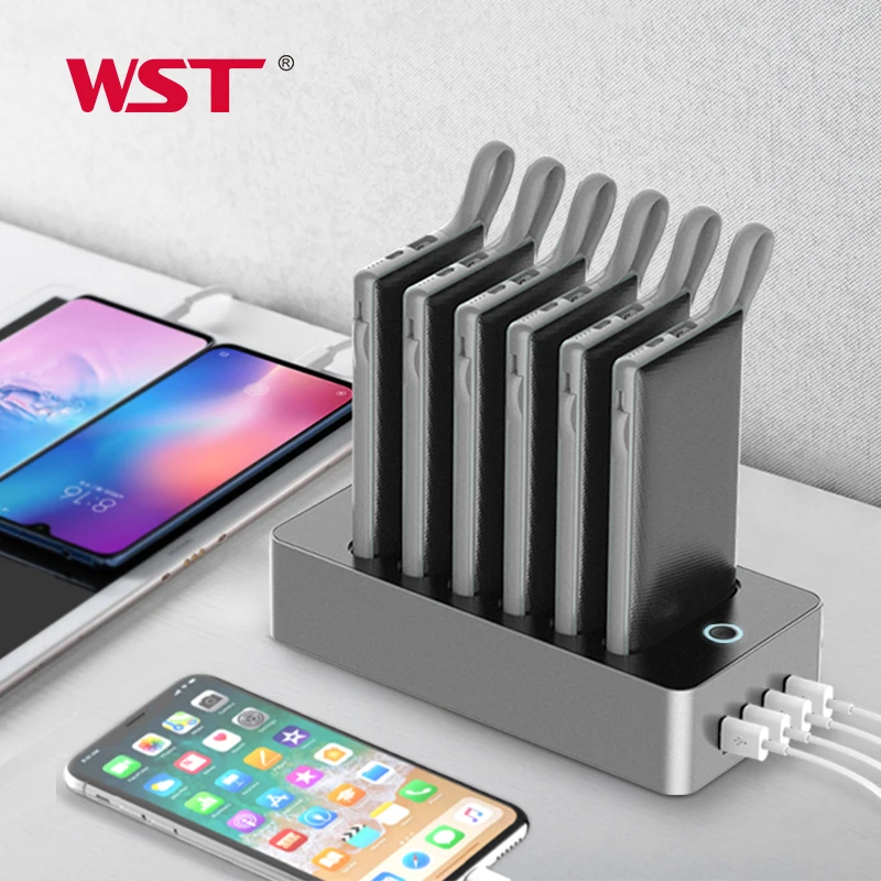 WST New Arrival Portable Power Bank Charger Station 10000mAh Mobile Phone Public Power Bank Docking Station 6 PCS Set