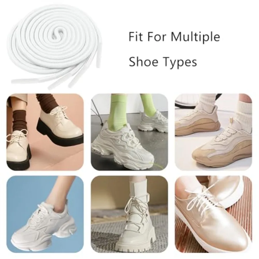 أربطة أحذية مستديرة بيضاء من البوليستر مع أطراف معززة مثالية للأحذية والإكسسوارات المختلفة 120 سم/47ih #4